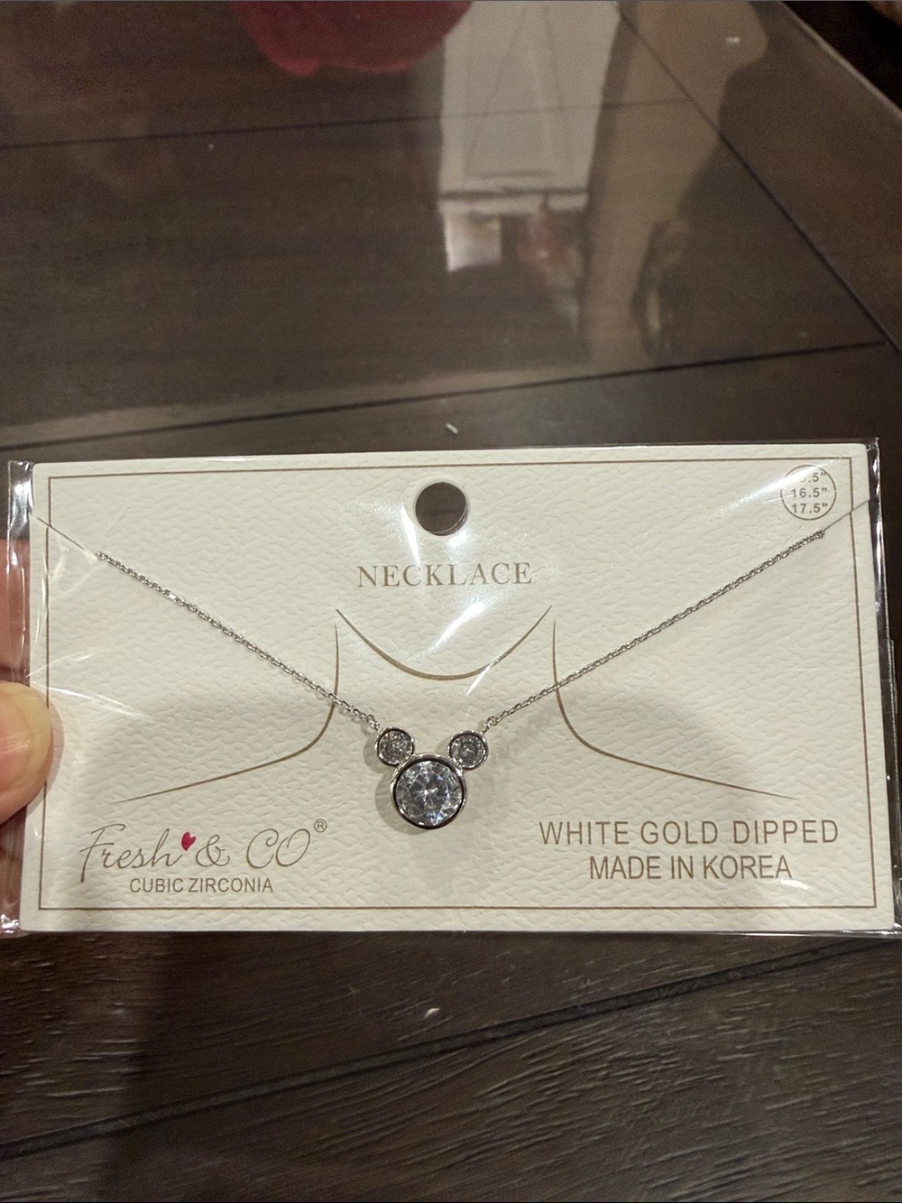 White Gold Dipped Cubic Zirconia Mouse Pendant Necklace - Silver Tone